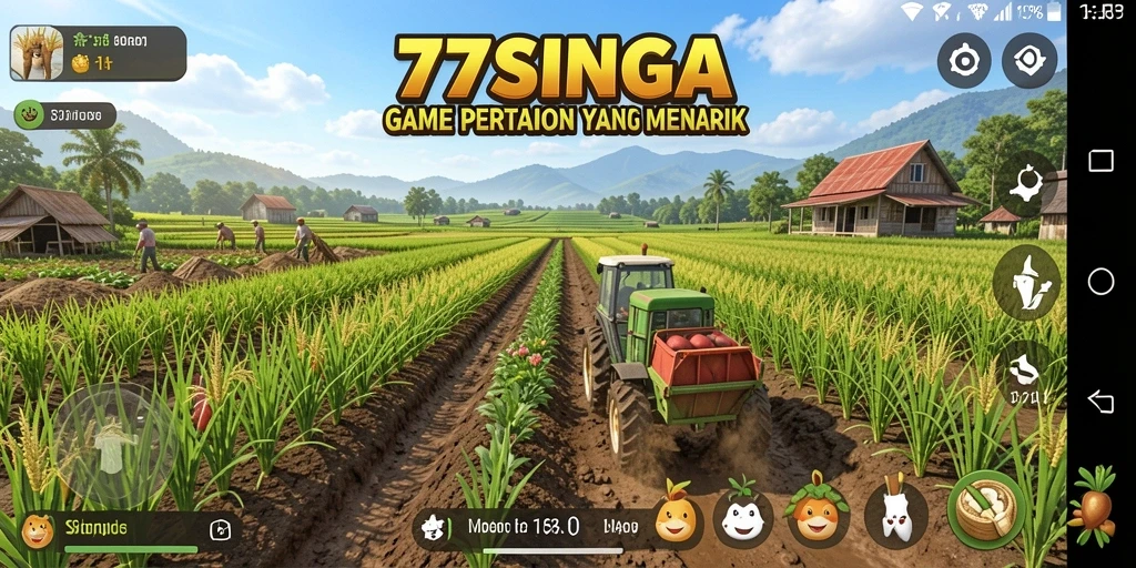 Tampilan gameplay menarik dari 77SINGA yang menunjukkan aktivitas pertanian.