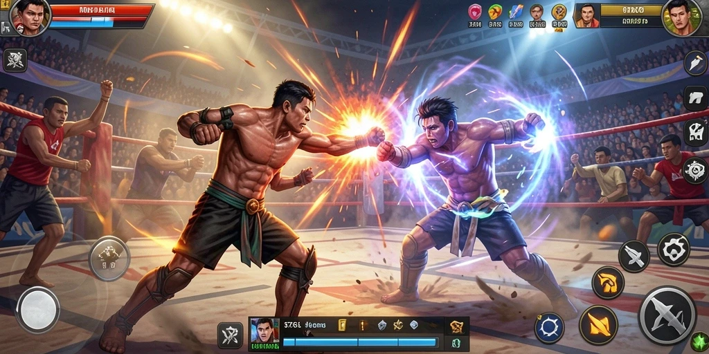 Gameplay seru 8768 dengan pertarungan intens di arena.