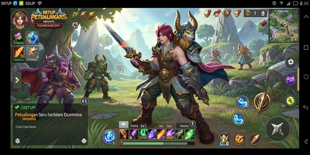 Tangkapan layar gameplay 987UP yang menggambarkan aksi seru dalam dunia MMORPG.