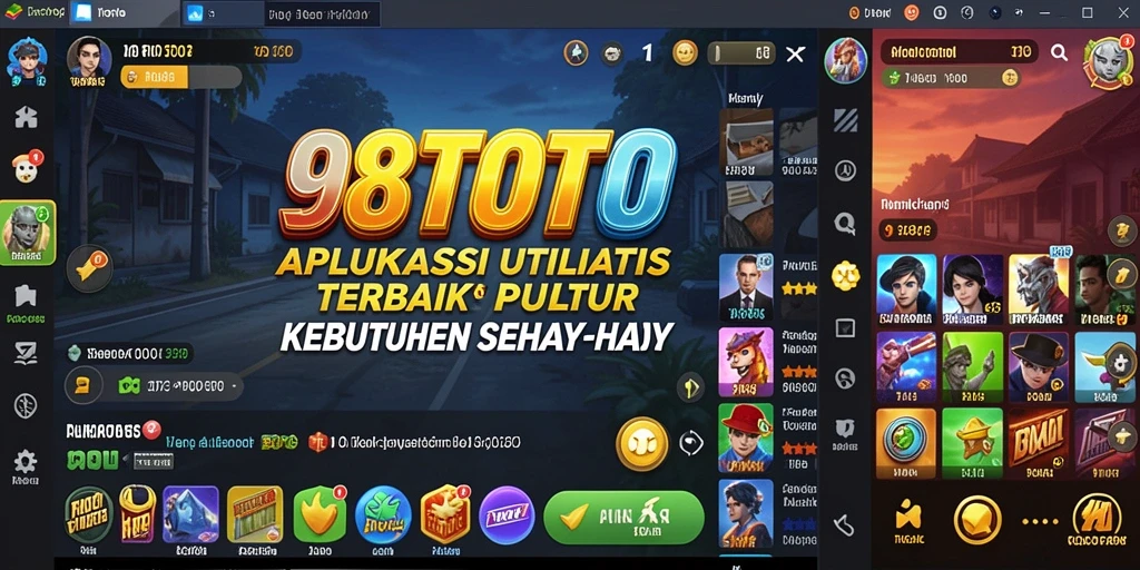 Tampilan utama aplikasi 98TOTO dengan berbagai fitur utilitas yang bermanfaat.