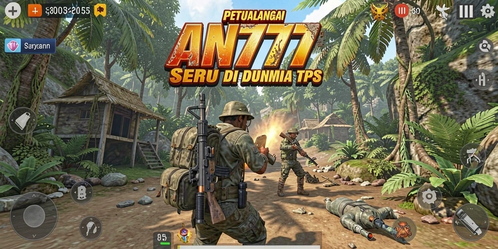 Tampilan gameplay AN777 dengan aksi seru di medan perang.