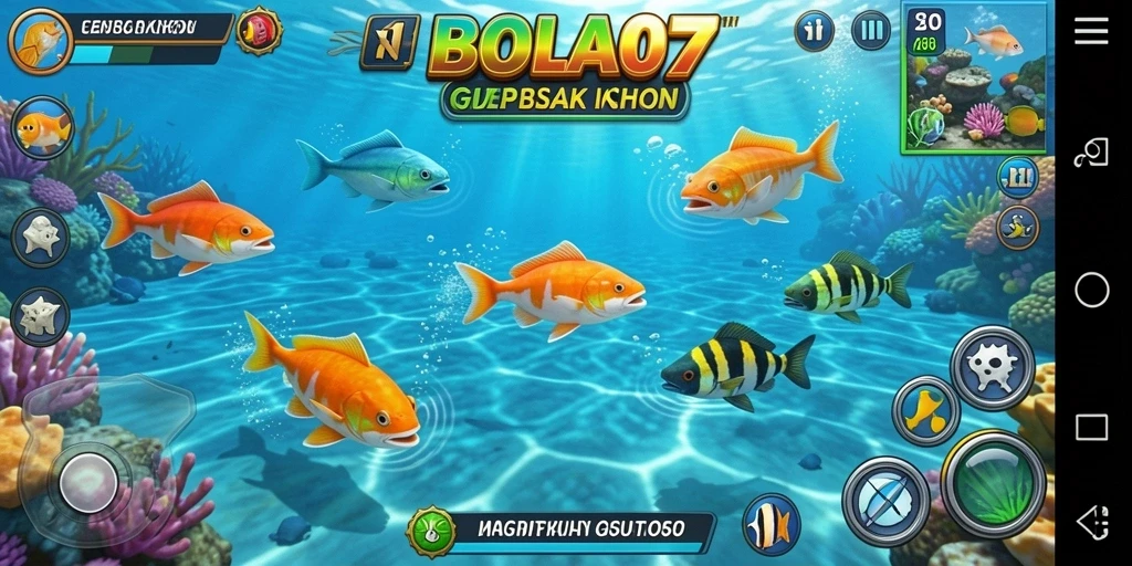 Tampilan dinamis dari gameplay Tembak Ikan BOLA07.