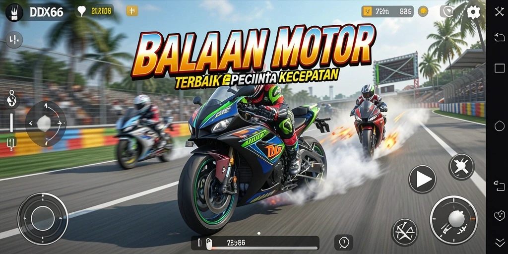 Tampilan gameplay balapan motor yang mendebarkan dan penuh aksi.