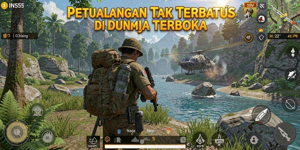 Screenshot gameplay INS55 menampilkan dunia terbuka yang luas dan menarik.