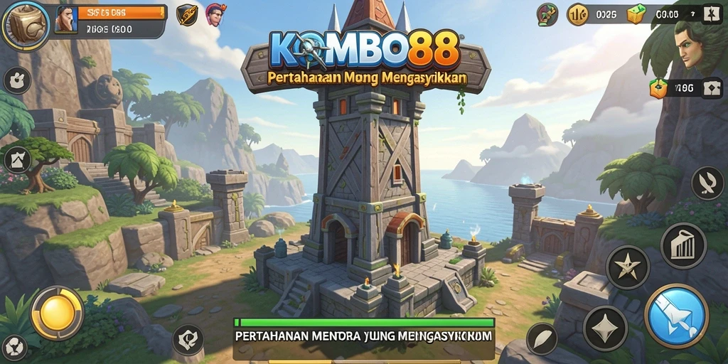 Tampilan gameplay KOMBO88 dengan aksi menara yang mendebarkan.