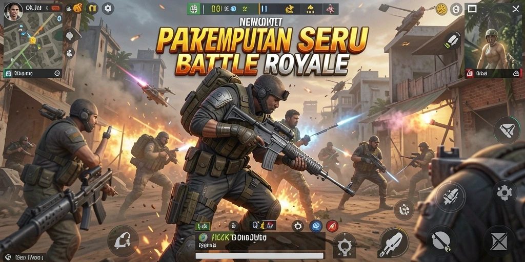 Screenshot gameplay OKJKT menampilkan aksi intense Battle Royale.