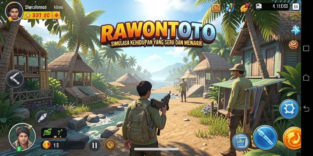 Screenshot utama RAWONTOTO menunjukkan keseruan gameplay simulasi kehidupan.