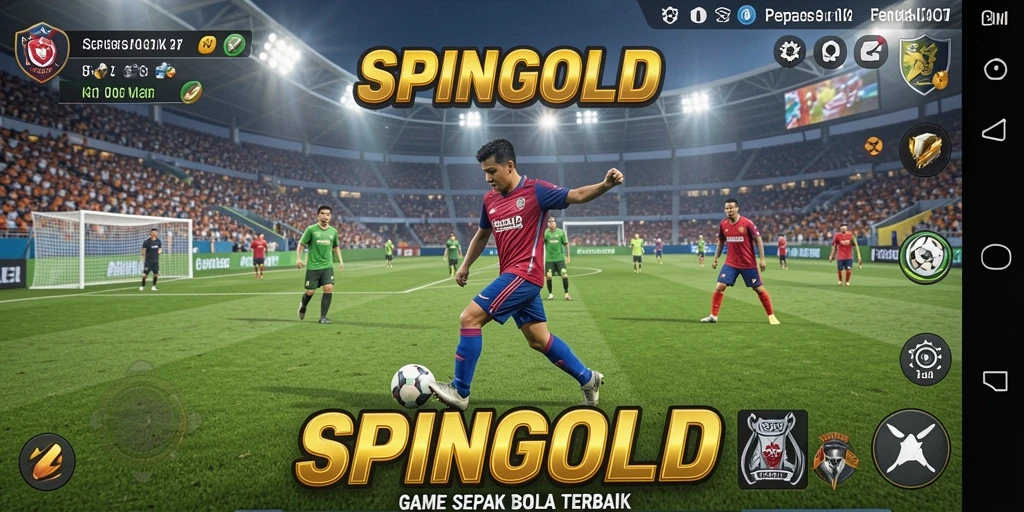Tampilan gameplay SPINGOLD yang menarik dengan aksi sepak bola mendebarkan.