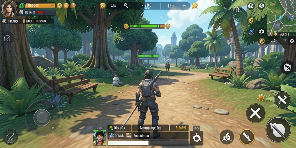 Screenshot utama ZK6 menunjukkan pemain menjelajahi dunia terbuka yang kaya.
